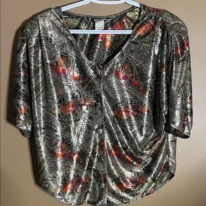 Vintage satiny blouse shoulder pads buttons